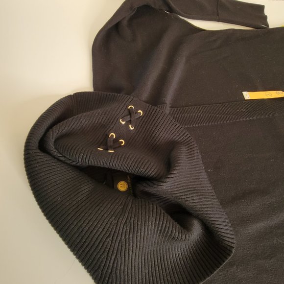 JM Collection Ladies Black Open Front T-Neck Sweater, Size L - Picture 7 of 12